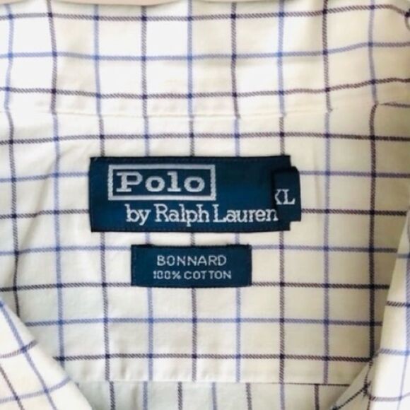 Polo Ralph Lauren Bonnard White and Blue Checkered Long Sleeve Shirt Sz XL - Picture 5 of 6